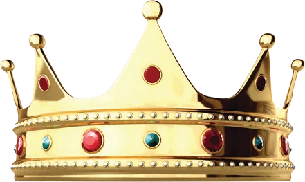 A golden crown set with red and green jewels